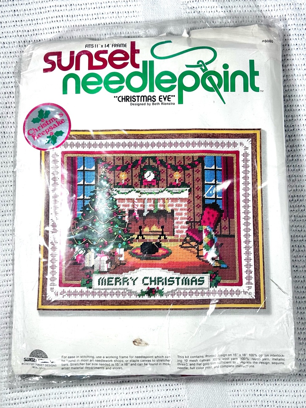 Sunset Needlepoint Kit #6080 “Christmas Eve” 11X14 1978 Opened